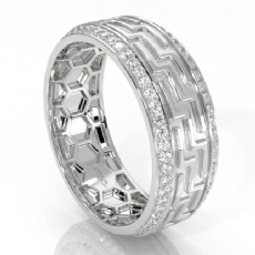 Geometric Greek Key Diamond Eternity Men's Wedding Band 14k White Gold 0.90Ct
