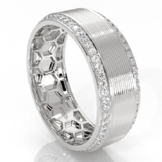 Polished Grooved Round Diamond Eternity Mens Wedding Band 14k White Gold 1.2Ct