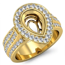 Diamond Engagement Ring Pear Semi Mount 18k Gold Yellow Halo Pave Setting  (1.65Ct. tw.)