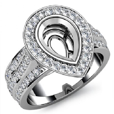 Diamond Engagement Ring Pear Semi Mount 14K White Gold Halo Pave Setting 1.65Ct