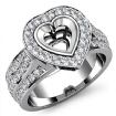 Diamond Engagement Ring Heart Semi Mount 18k White Gold Halo Pave Setting 1.65Ct - javda.com 