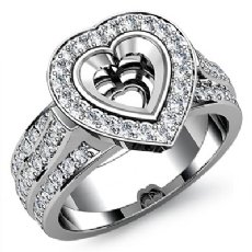 Diamond Engagement Ring Heart Semi Mount 14K White Gold Halo Pave Setting 1.65Ct