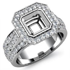 Diamond Engagement Ring Asscher Semi Mount 14K White Gold Halo Setting 1.65Ct