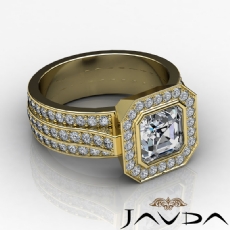 3 Row Shank Halo Bezel diamond Ring 14k Gold Yellow