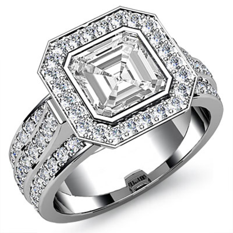 3 Row Shank Halo Bezel diamond Ring 14k Gold White