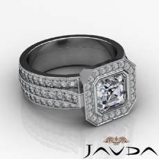 3 Row Shank Halo Bezel diamond Ring 14k Gold White
