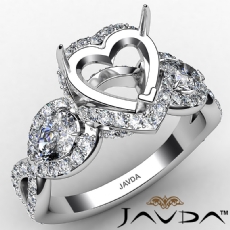 Three 3 Stone Heart Shape Semi Mount Engagement Ring 14k White Gold 1.5 Ctw.