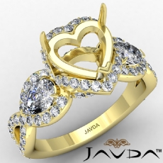Three 3 Stone Heart Shape Semi Mount Engagement Ring 14k Gold Yellow  (1.5Ct. tw.)