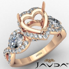 Three 3 Stone Heart Shape Semi Mount Engagement Ring 14k Rose Gold  (1.5Ct. tw.)