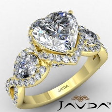3 Stone Micropave Twist Shank diamond Ring 18k Gold Yellow