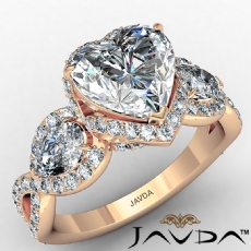 3 Stone Micropave Twist Shank diamond Ring 14k Rose Gold