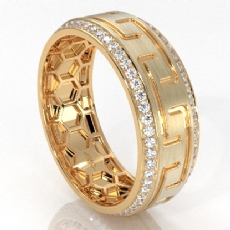 Matte Greek Key Pattern Round Diamond Eternity Men Wedding Band  14k Gold Yellow (0.9Ct. tw.)