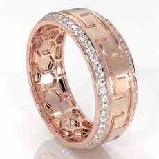 Matte Greek Key Pattern Round Diamond Eternity Men Wedding Band  14k Rose Gold (0.9Ct. tw.)