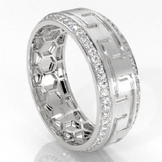 Matte Greek Key Pattern Round Diamond Eternity Men Wedding Band 14k Gold 0.90Ct