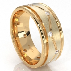 Zig-Zag Matte Bezel Round Diamond Eternity Men's Wedding Band 14k Gold Yellow  (0.3Ct. tw.)