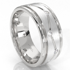 Zig-Zag Matte Bezel Round Diamond Eternity Men's Wedding Band 14k Gold 0.30Ct