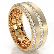 Matte Finish 3 Row Round Diamond Eternity Men Wedding Band 14k Gold Yellow  (1.7Ct. tw.)