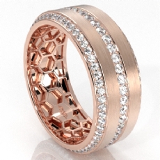 Matte Finish 3 Row Round Diamond Eternity Men Wedding Band 14k Rose Gold  (1.7Ct. tw.)