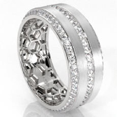 Matte Finish 3 Row Round Diamond Eternity Men Wedding Band 14k White Gold 1.70Ct