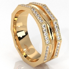 Hexagonal Style Round Diamond Eternity Mens Wedding Band 14k Gold Yellow  (0.8Ct. tw.)
