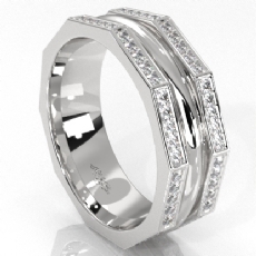 Hexagonal Style Round Diamond Eternity Mens Wedding Band 14k White Gold 0.80Ct