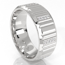 Vertical Cuts Round Diamond Eternity Men's Wedding Band 14k White Gold 0.25Ct