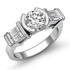 Baguette 3 Stone Semi Bezel diamond Ring 14k Gold White
