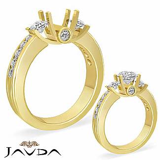 Round Diamond 3 Stone Engagement Women Semi Mount Ring 18k Gold Yellow Setting 0.6Ct