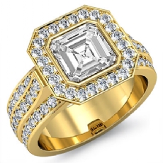 3 Row Shank Bezel Halo diamond  14k Gold Yellow