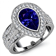 3 Row Shank Bezel Halo diamond Ring 14k Gold White