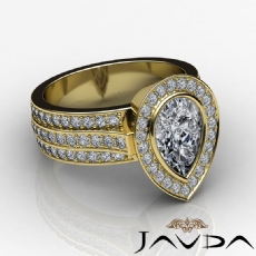 3 Row Shank Bezel Halo diamond Ring 14k Gold Yellow