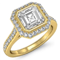 Halo Pave Bezel Sidestone diamond Ring 18k Gold Yellow