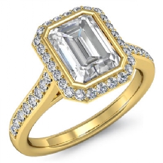 Bezel Halo Sidestone Pave diamond Ring 18k Gold Yellow