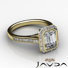 Bezel Halo Sidestone Pave diamond Ring 14k Gold Yellow