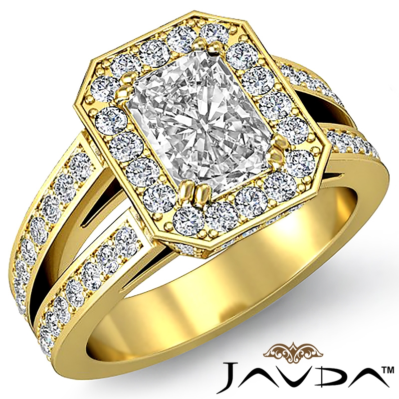 Double Prong Halo Sidestone diamond Ring 18k Gold Yellow