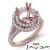 Round Semi Mount French V Cut Pave Diamond Engagement Ring 14k Rose Gold 1.3Ct - javda.com 