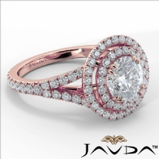 Double Halo French-Set Pave diamond Ring 18k Rose Gold