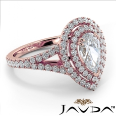French V Pave Halo Split Shank diamond Ring 14k Rose Gold
