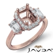 3 Stone Halo Diamond Engagement Emerald Semi Mount 14k Rose Gold Ring 0.87Ct - javda.com 