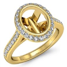 Diamond Engagement Ring 14k Gold Yellow Oval Semi Mount Halo Pave Setting  (0.8Ct. tw.)