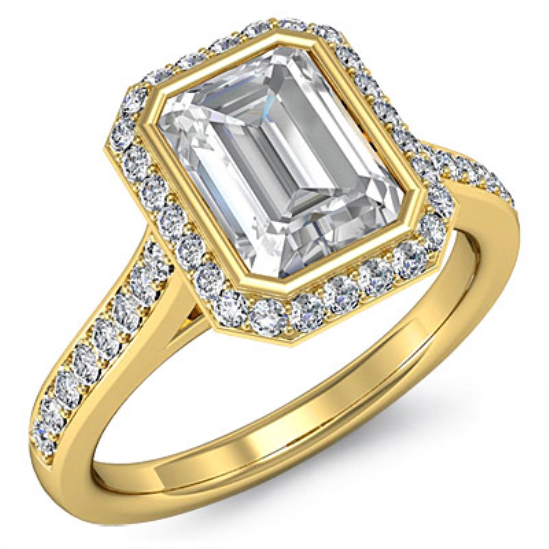 Bezel Set Halo Side Stone diamond Ring 14k Gold Yellow