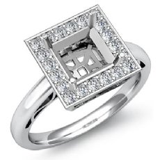 0.36Ct Halo Setting Diamond Engagement Princess Semi Mount Ring 14K White Gold