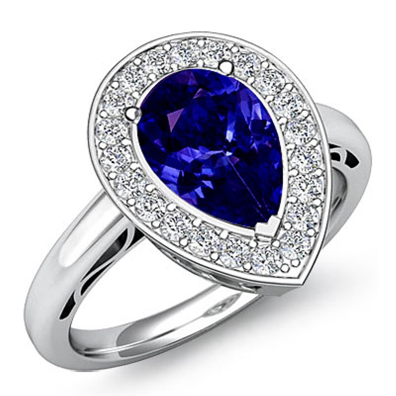 Halo Sidestone Filigree Pear diamond engagement Ring in 14k Gold White