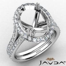 1.05Ct Halo Oval Semi Mount Diamond Engagement Ring Split Shank 14K White Gold