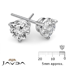 3 Prong Double Wire Screwback diamond  14k Gold White