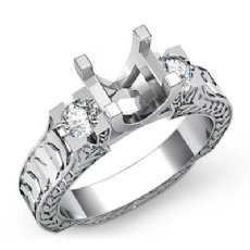 Round Diamond 3 Stone Ring Vintage Semi Mount Prong 14k W Gold 0.35Ct