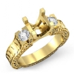 Round Diamond 3 Stone Ring Vintage Semi Mount Prong 18k Yellow Gold 0Ct - javda.com 