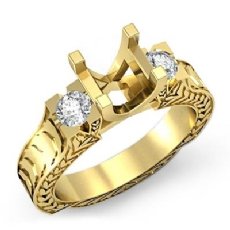 Round Diamond 3 Stone Ring Vintage Semi Mount Prong 14k Gold Yellow  (0.35Ct. tw.)