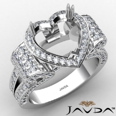 Vintage Halo Heart Semi Mount Diamond Engagement Ring 1.57Ct 14K White Gold