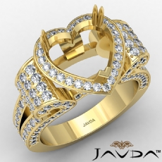 Vintage Halo Heart Semi Mount Diamond Engagement Ring  14k Gold Yellow (1.57Ct. tw.)